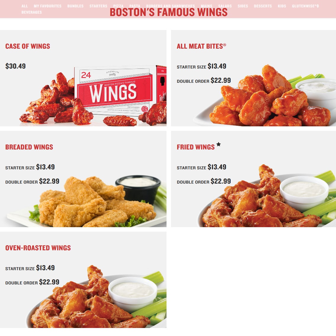 Boston Pizza Menu Prices