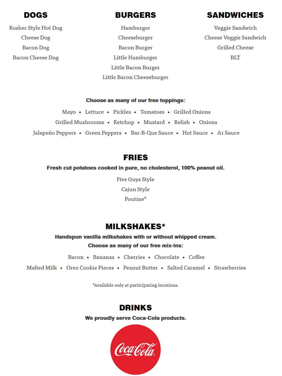 Five Guys Menu Prices and Specials