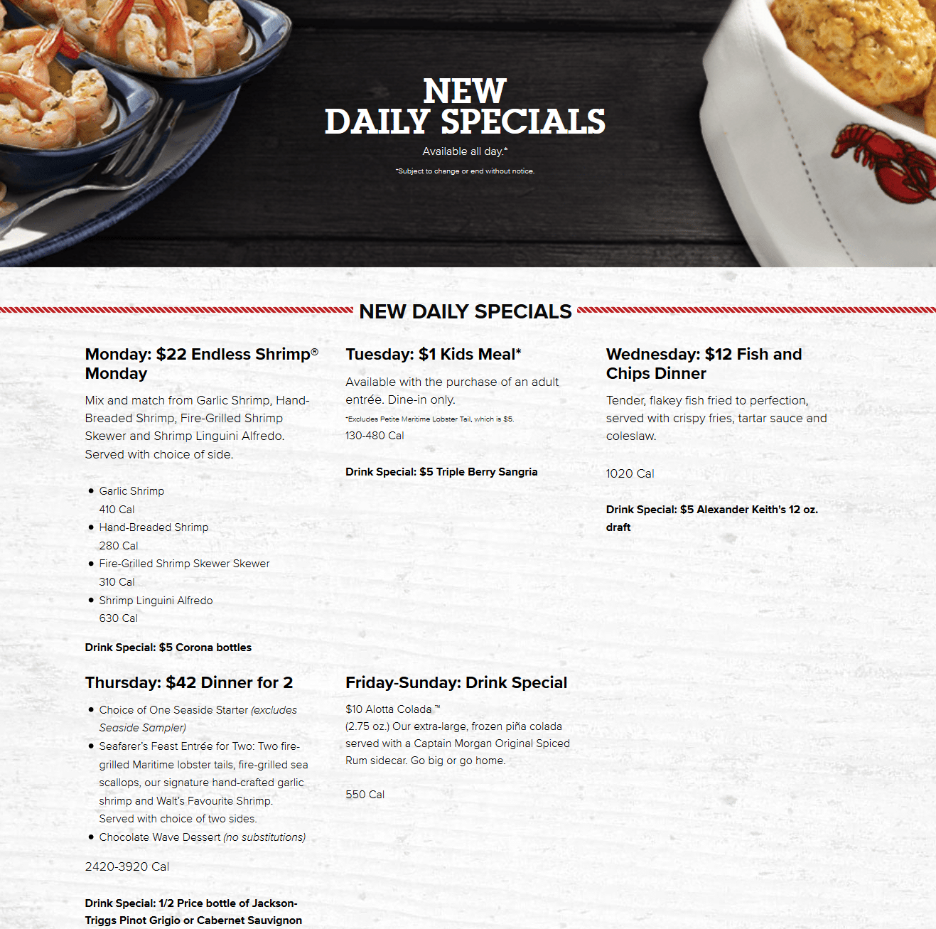 Red lobster sales canada menu