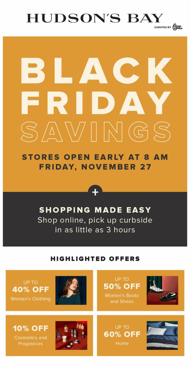 Hudson's Bay (The Bay) Black Friday Sale Flyer 2021 - Up to 60% OFF - What Stores Are Having Black Friday Sales In July