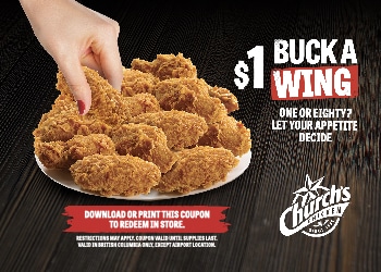 Church's Chicken Coupons and Specials - $1 Wings and $4.95 Chicken Sandwich